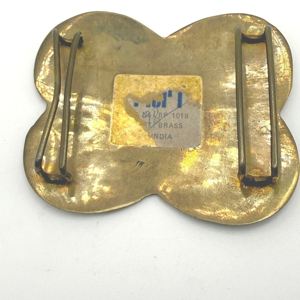 Vintage Brass Belt Buckle Unisex OS Gold Good Floral Etched India BP 1018 Rose‎